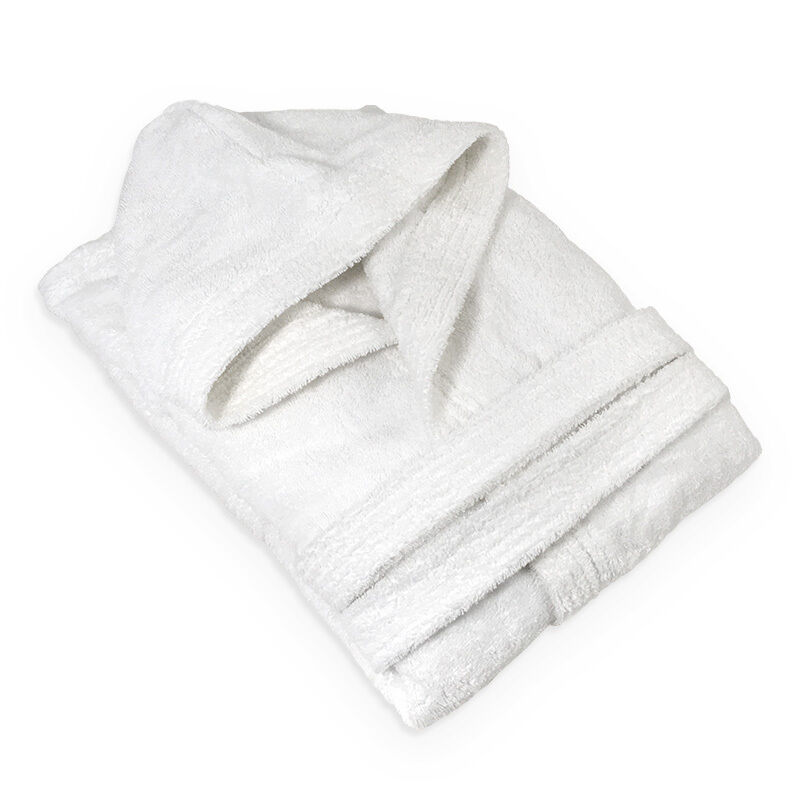 Luxury adult bathrobe white with hodded 100% terry cotton
