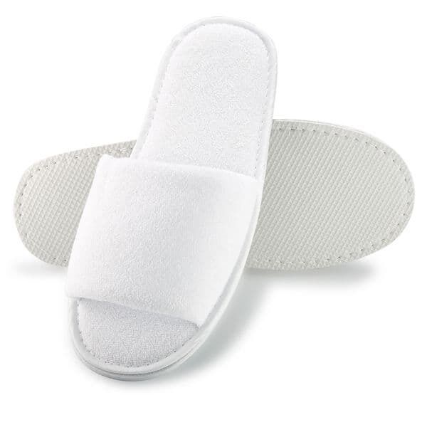 White open padded polyester bedroom slipper with 3 mm EVA insole
