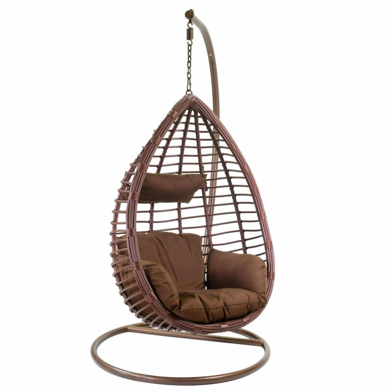 Single teardrop swing in metal and polyrattan basket 90 x 70 cm