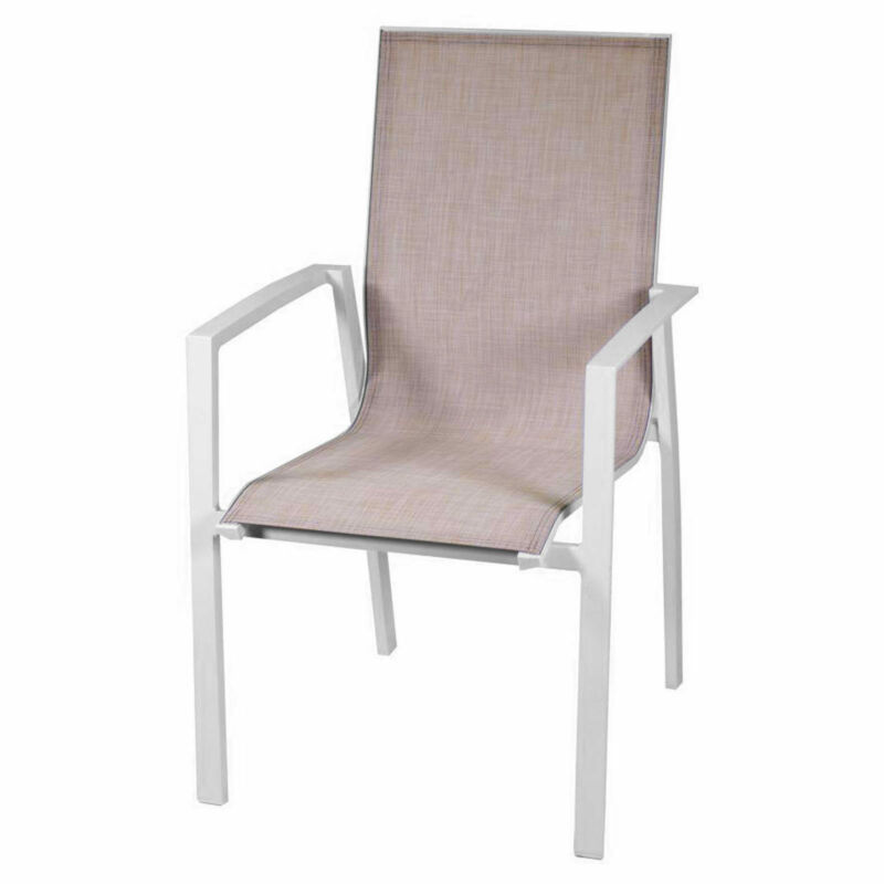 Stackable bicolor aluminium armchair with armrests and seat with continuous backrest 93 cm in fabric