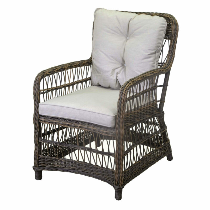 Aluminium and polyrattan armchair with armrests and seat and backrest with cushion