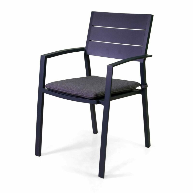 Stackable aluminium armchair with armrests and seat with cushion