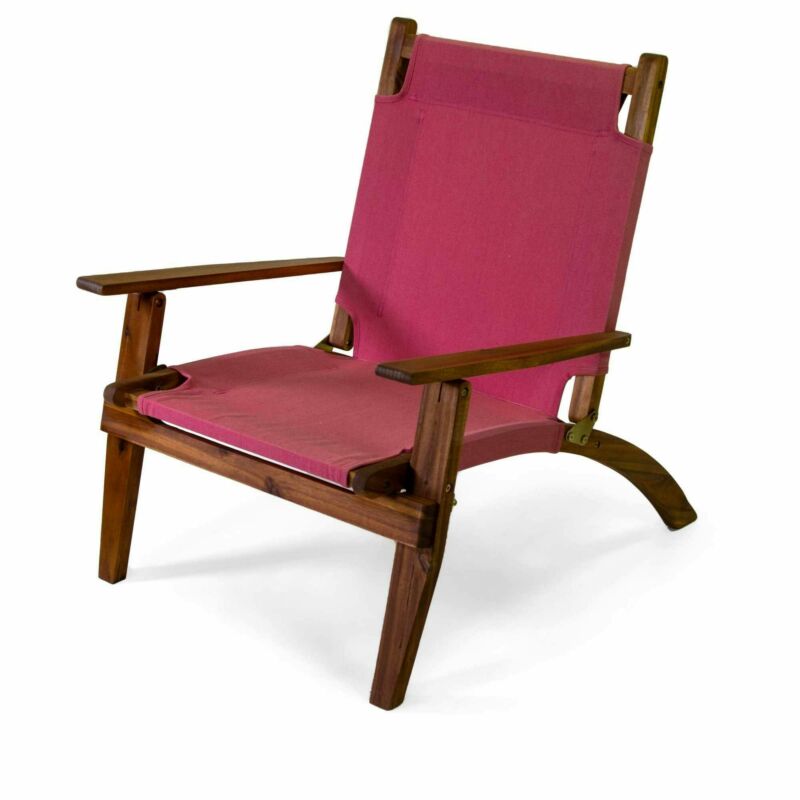Armchair in acacia wood and cotton-polyester blend fabric