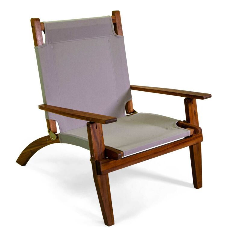 Armchair in acacia wood and cotton-polyester blend fabric