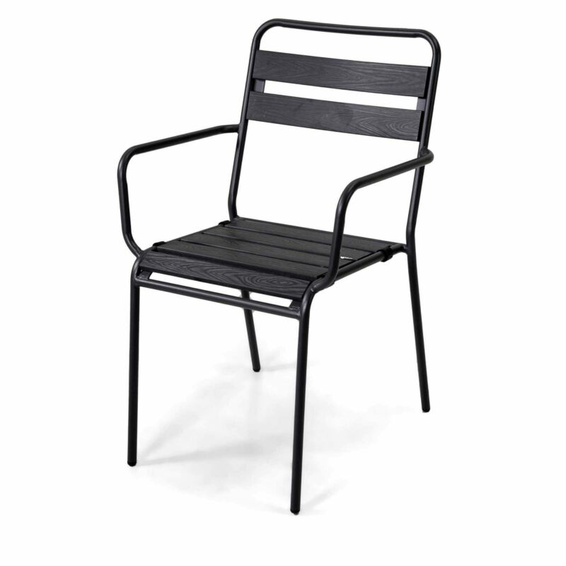 Stackable metal armchair with polywood seat and backrest