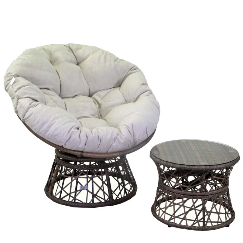 Conversation set composed of aluminium armchair covered in polyrattan and round  table
