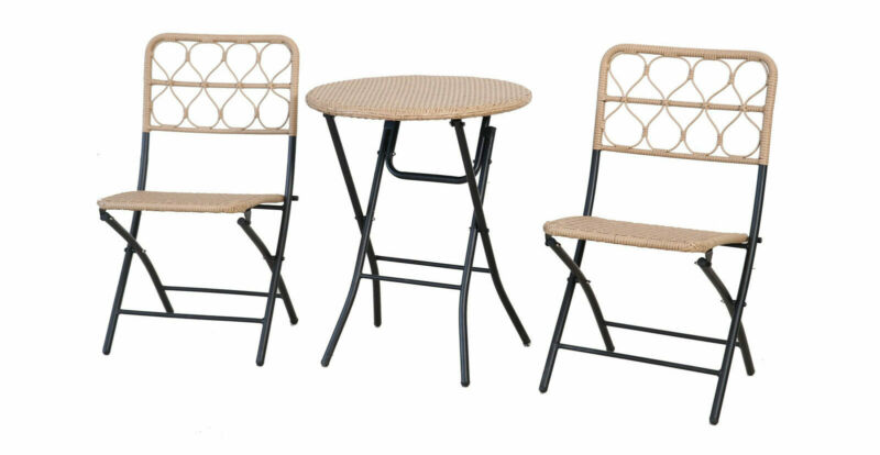 Folding conversation set composed of 2 steel chairs and a round table