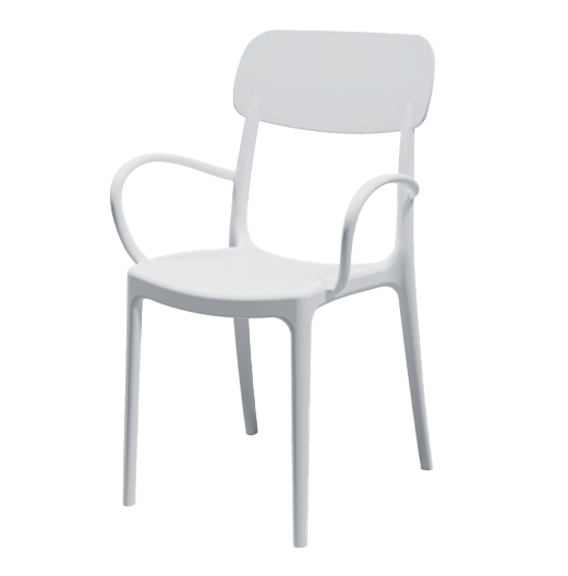Stackable polypropylene chair Made in Italy with armrest and high rounded band backrest
