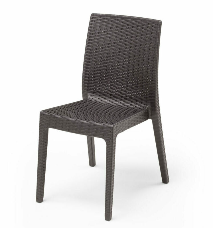 Stackable polypropylene chair Made in Italy with rattan effect and long backrest