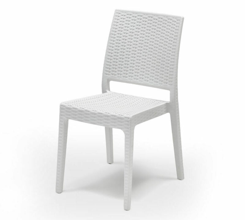 Stackable polypropylene chair Made in Italy with rattan effect with full backrest