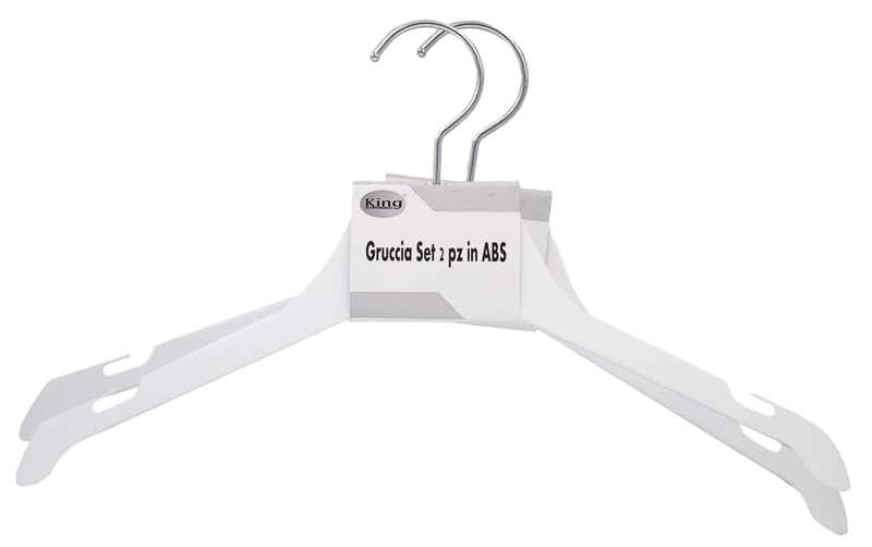 Set of 2 ABS hangers with curved hook and 38.5 cm suspender rail