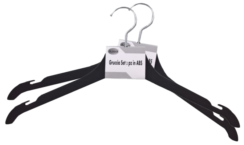 Set of 2 ABS hangers with curved hook and suspender 46 cm