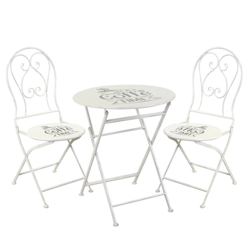 Tavolino circolare decorato con stampa in acciaio pieghevole e 2 sedie pieghevoli