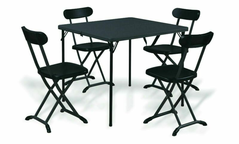 Tavolo quadrato 86x86 cm in acciaio e 4 sedie pieghevoli