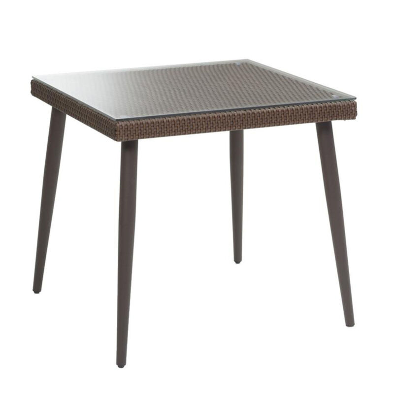 Square table 90x90 cm 2 seater in aluminium covered with polyrattan and tempered glass top