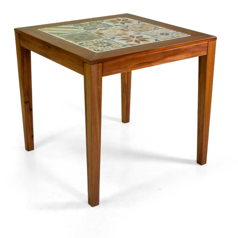 Tavolo quadrato con mattonelle 80x80 cm in legno di acacia