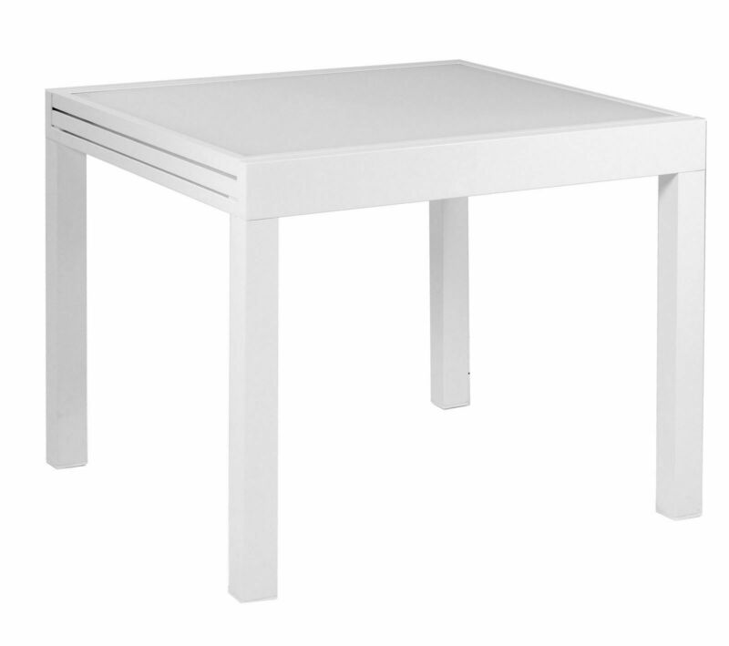 Tavolo quadrato/rettangolare 90x90 cm ad allungamento laterale 2-6 posti in alluminio e vetro temprato