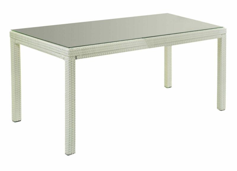 Tavolo rettangolare 160x90 cm 4 posti in alluminio rivestito in polyrattan e top in vetro temprato