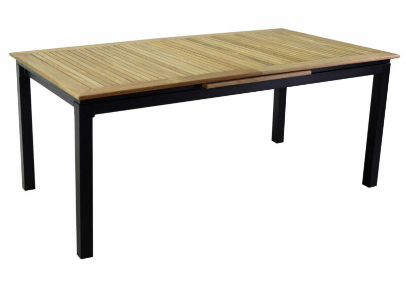 Tavolo rettangolare 180x100 cm ad allungamento laterale 6-8 posti in alluminio e teak