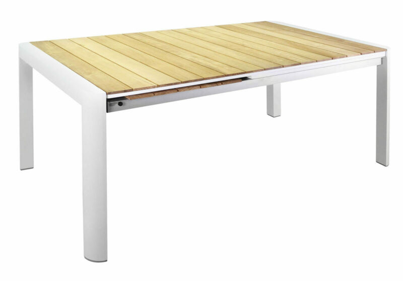 Tavolo rettangolare 180x100 cm ad allungamento laterale 6-8 posti in alluminio e teak