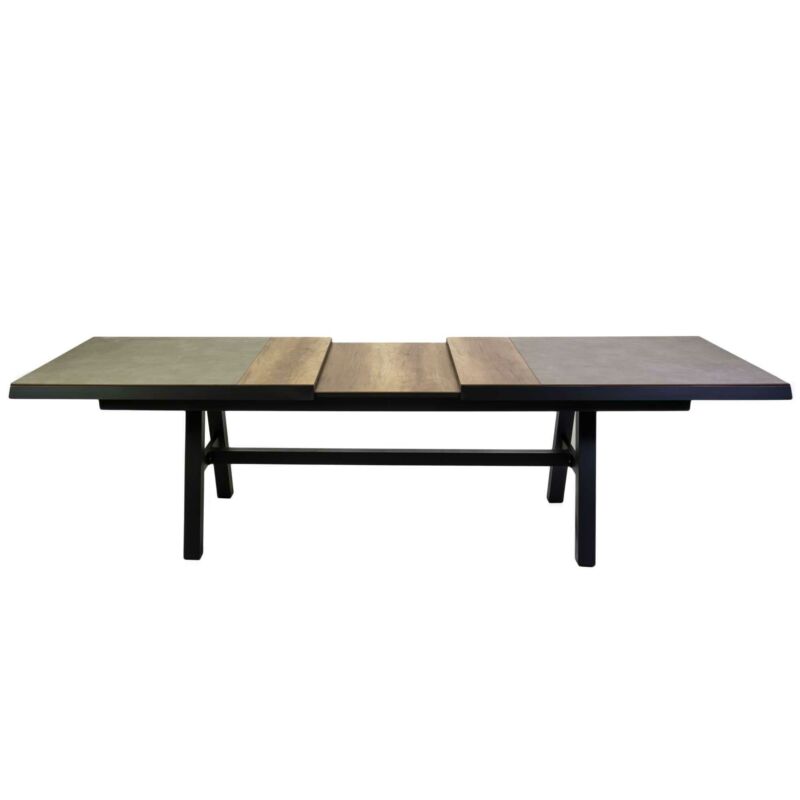 Rectangular table 243x102 cm with central extension 8-12 seats in aluminium and HPL