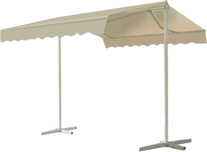 Double shade awning with frame and support feet width 395 cm