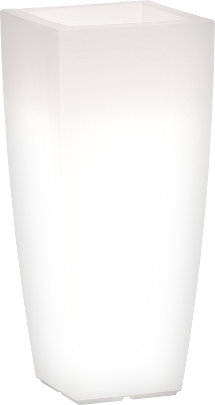 Vaso luminoso quadrato rastremato in polietilene satinato altezza 90 cm