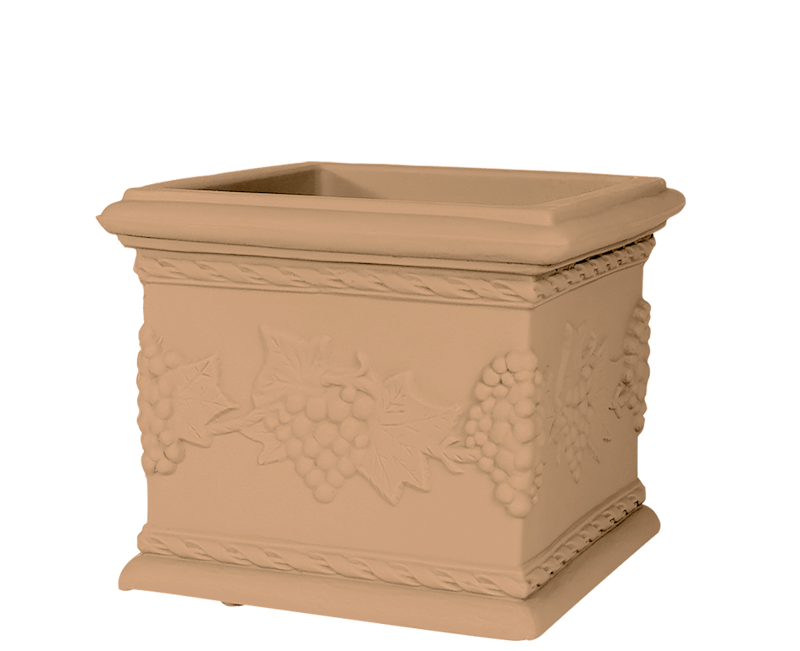 Vaso tradizionale quadrato in polietilene satinato con uva lato 23 cm