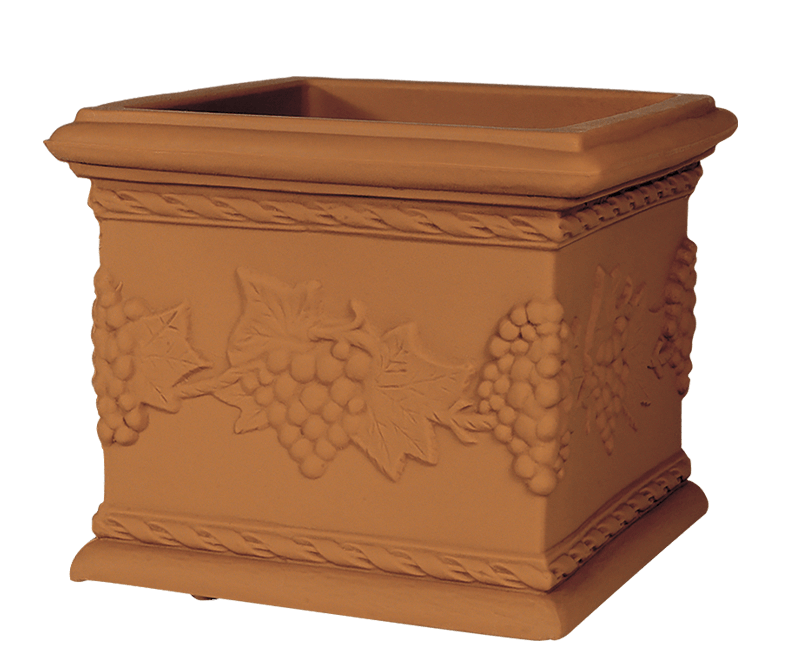 Vaso tradizionale quadrato in polietilene satinato con uva lato 35 cm